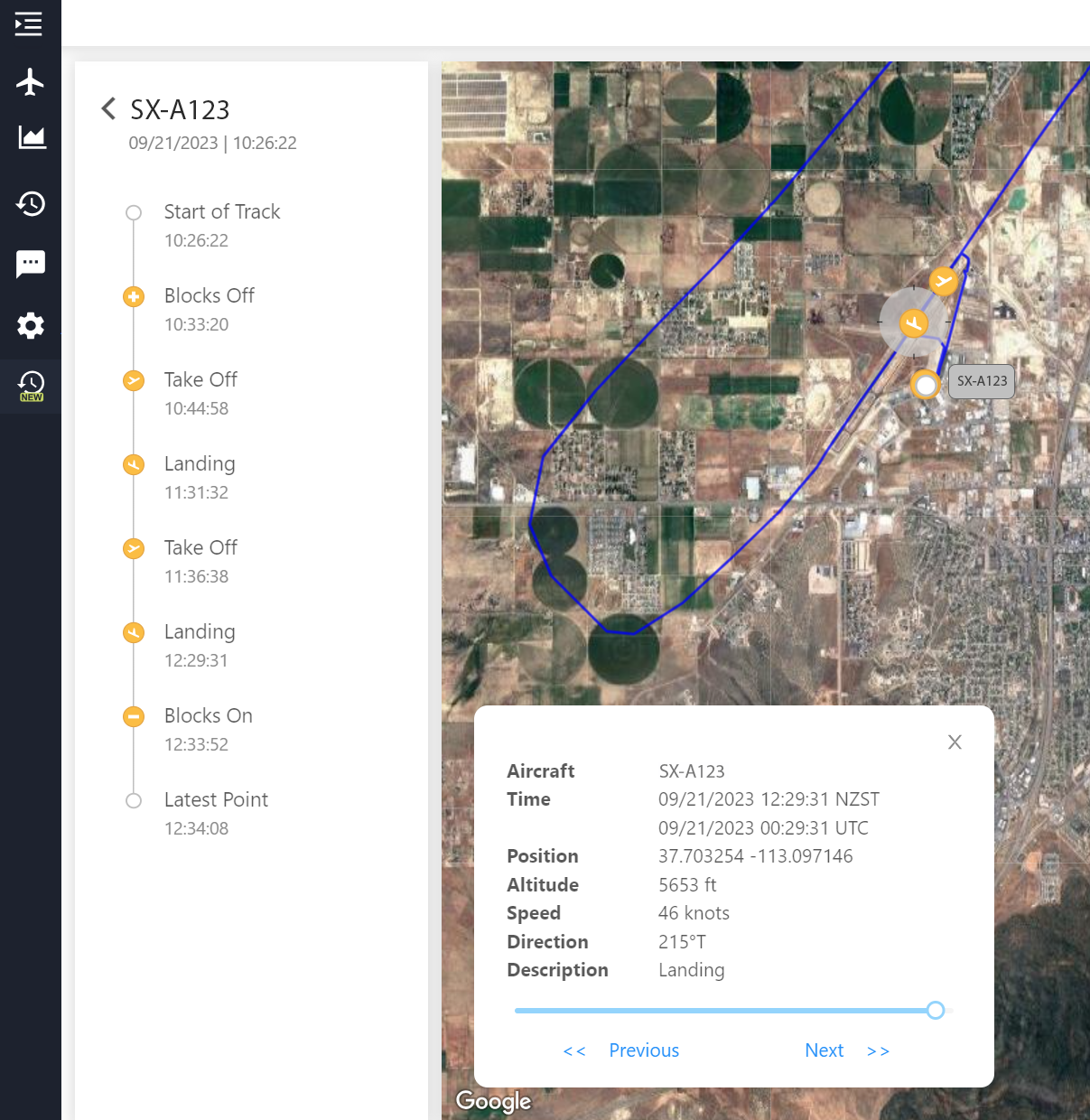 An image showing how key flight events are captured and shown on the map, and easily reviewed in your Flight Reports.