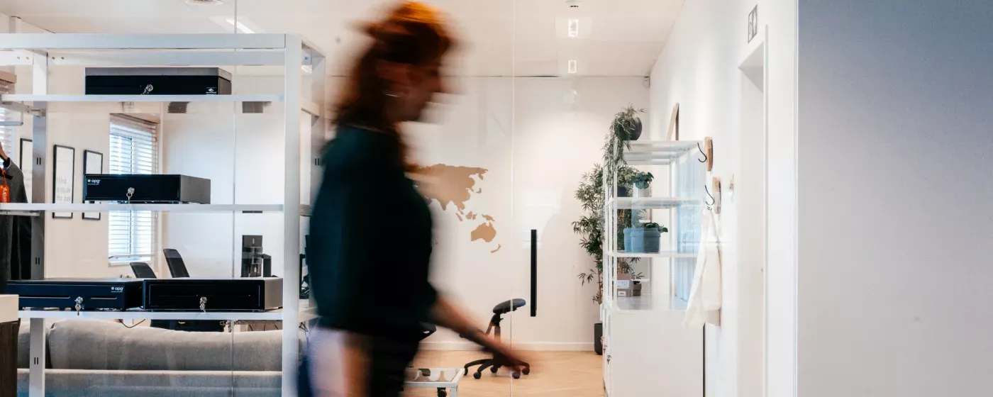 woman walking in interior