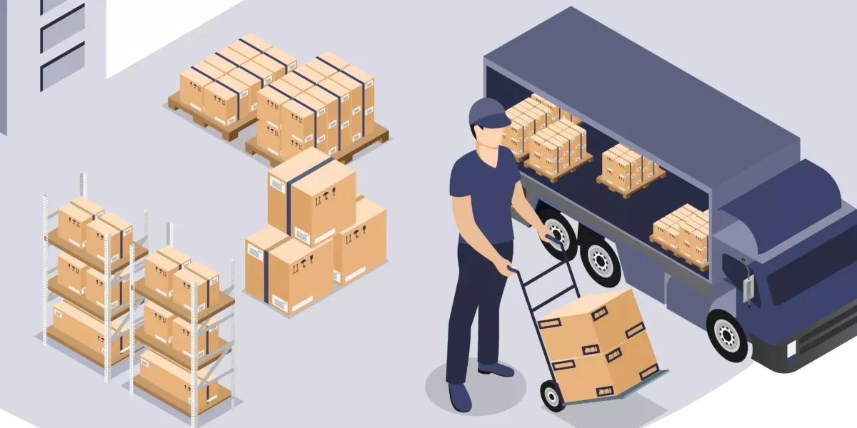 shipping illustration man with boxes