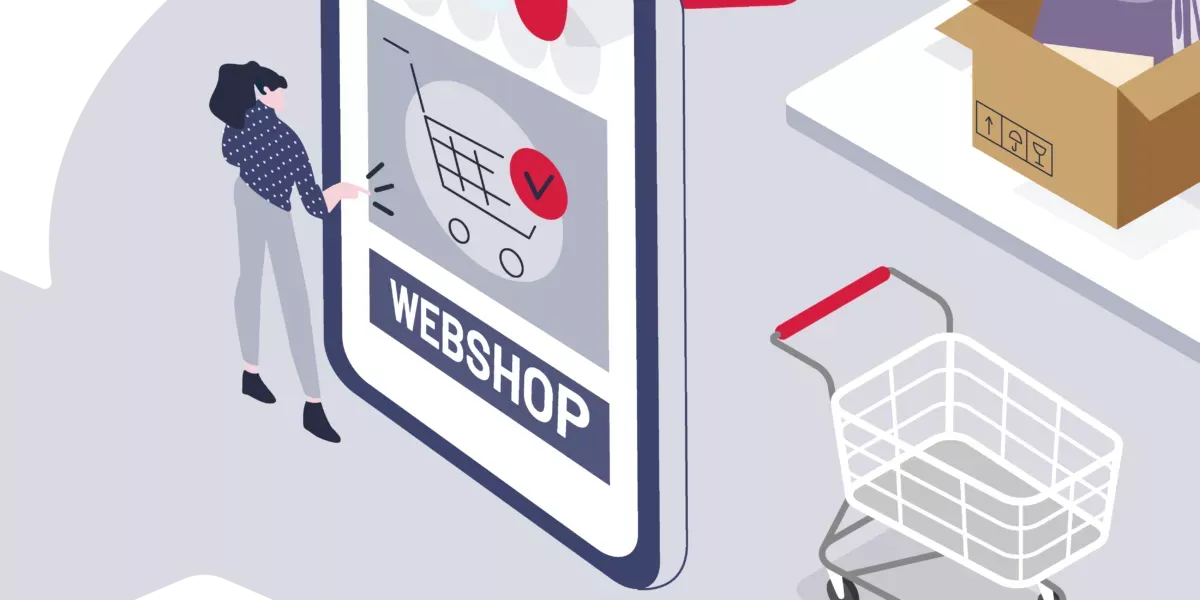 woman clicking webshop interface