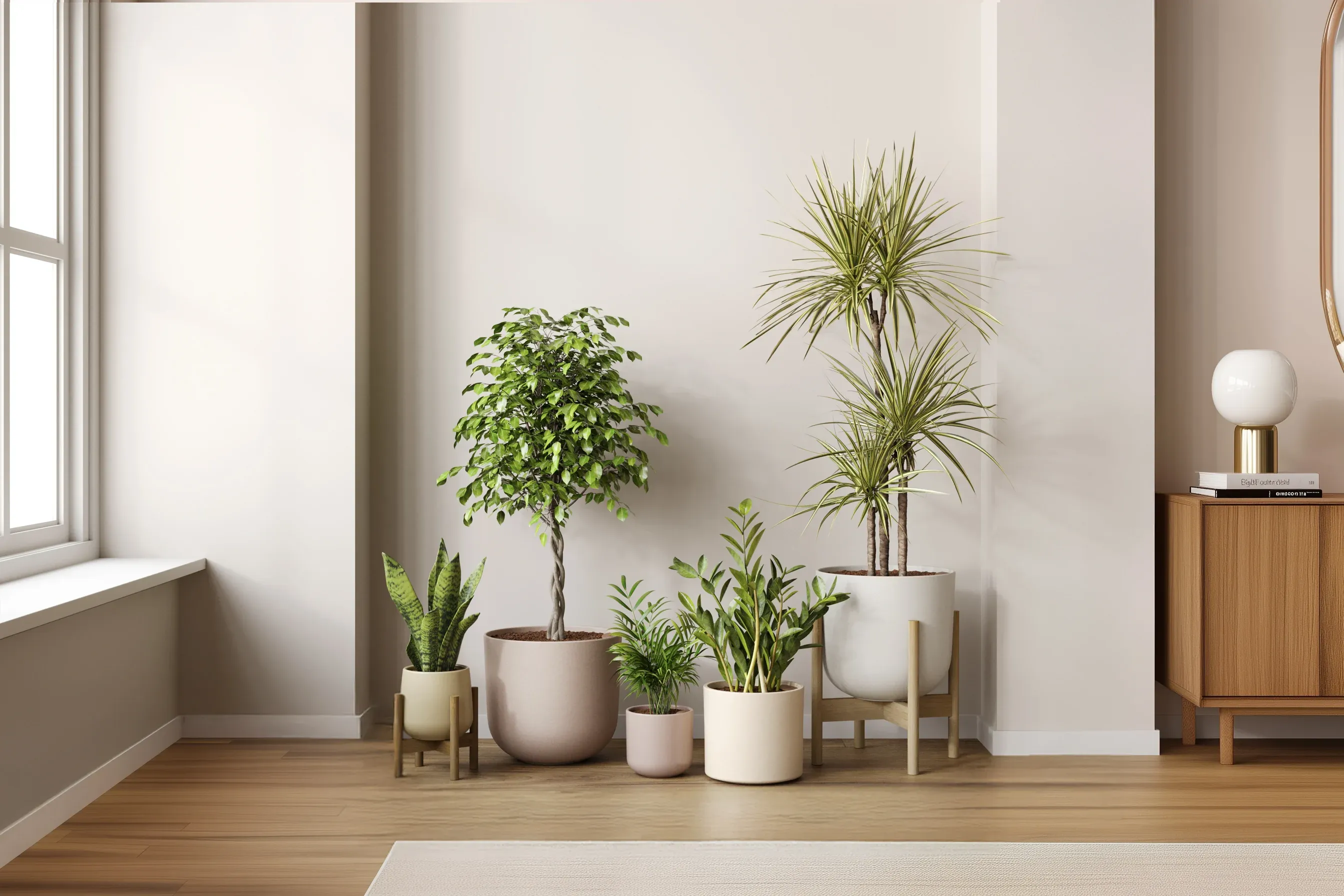Assorted indoor plants near a window