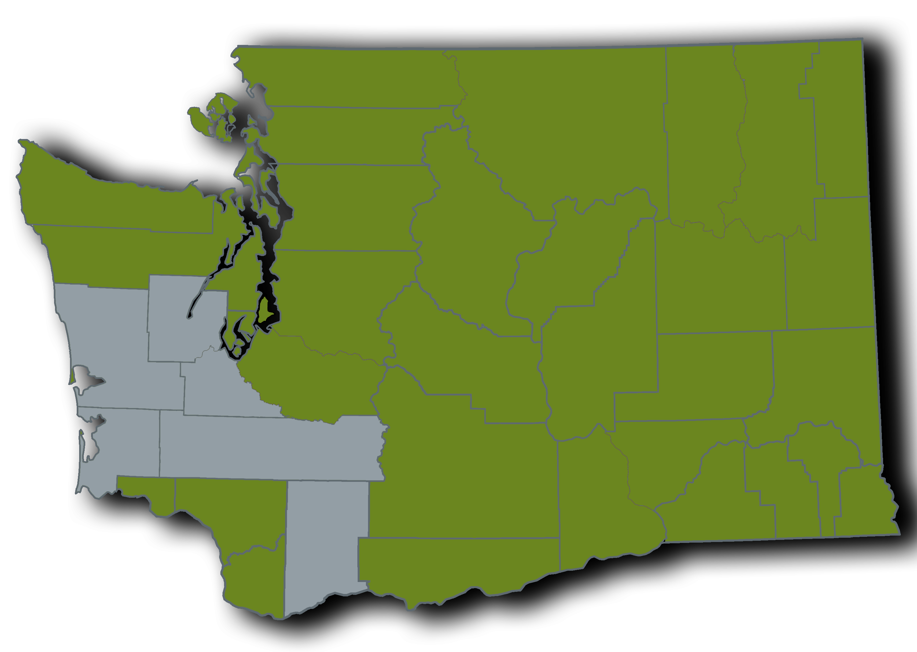 Washington map with counties served in green