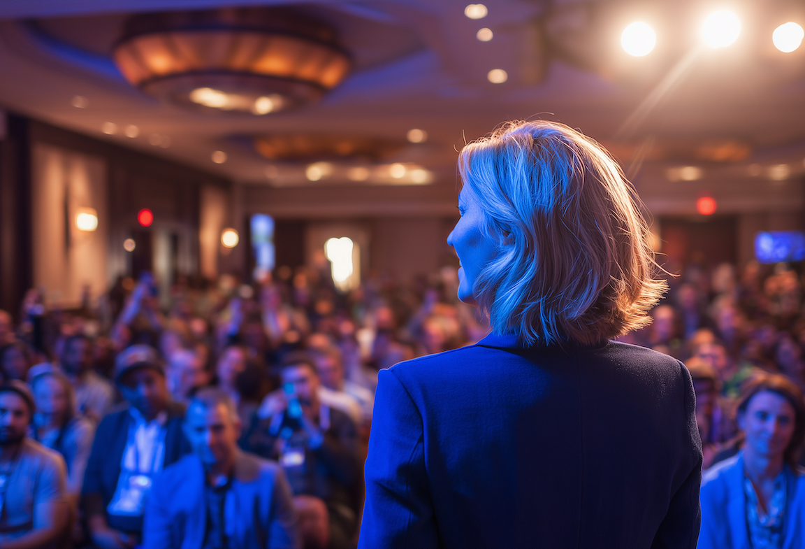 Conference audience in a modern venue during a panel discussion