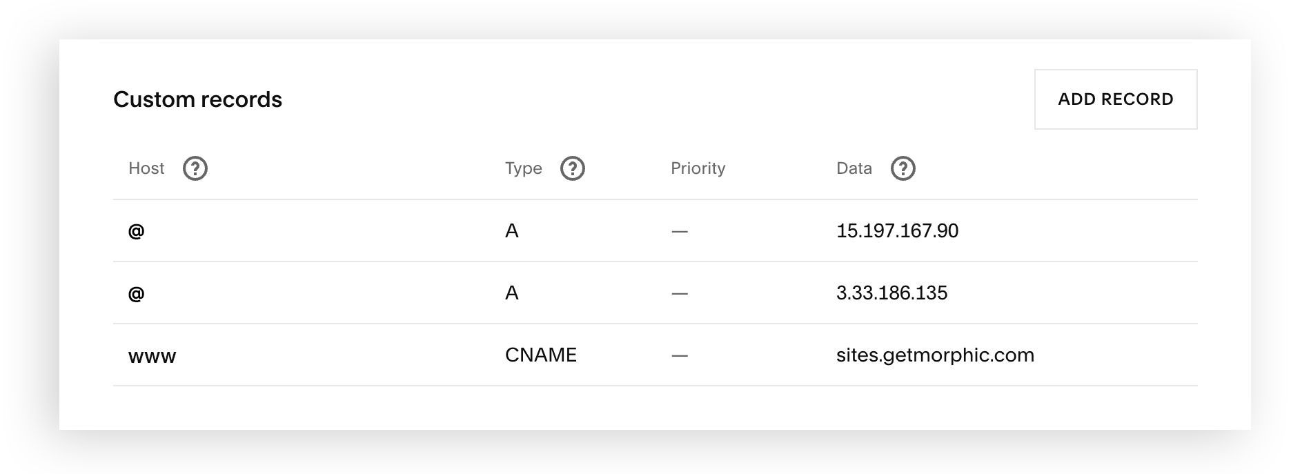 Squarespace Custom Records DNS