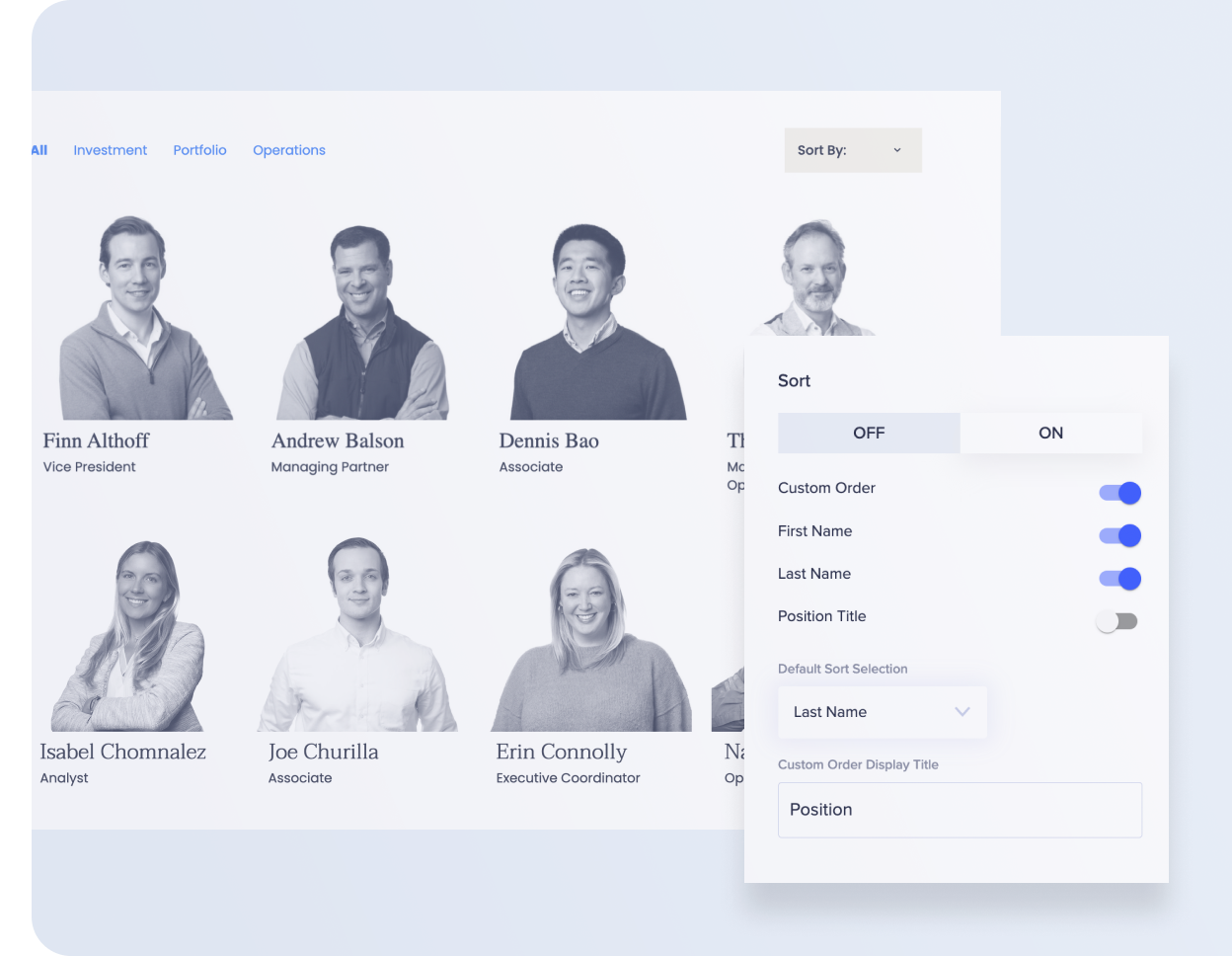 Sort feature interface over Cove Hill website