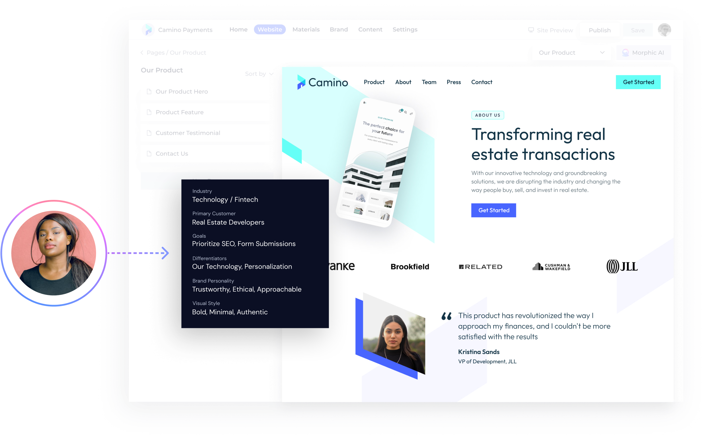 morphic user enters info and generates a website