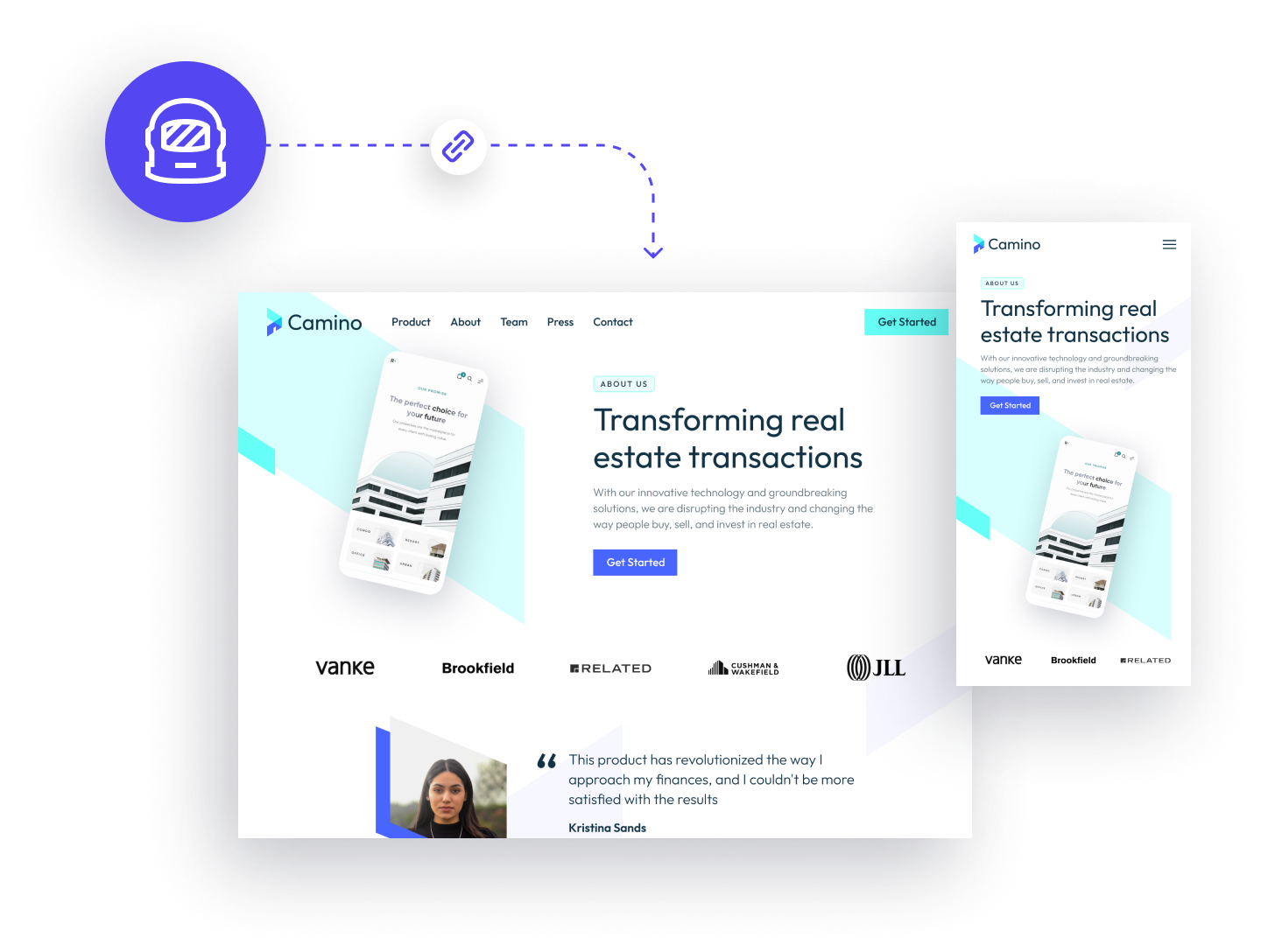 website mockup floating with morphic astronaut icon