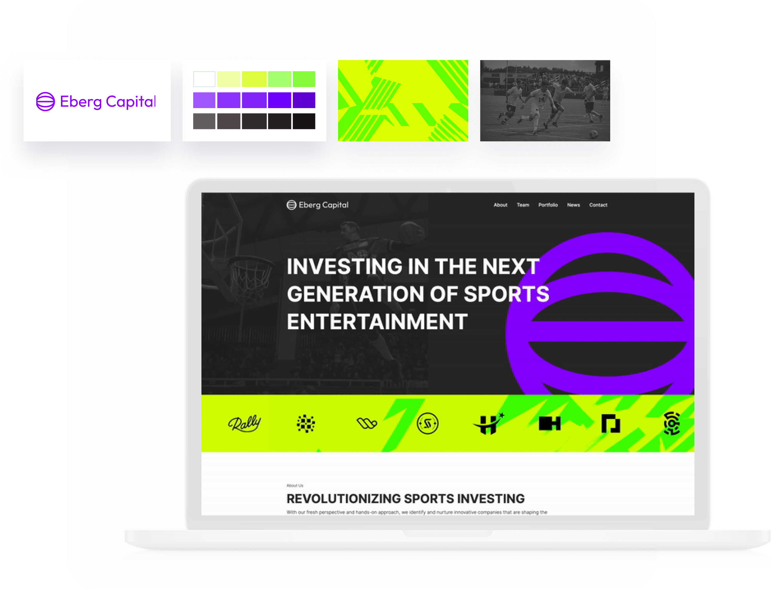 Eberg Capital website with brand styles, logo, color palette, graphic visual styles and photo styles above