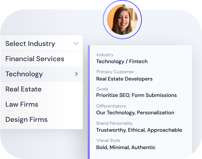 User selecting their industry and other important terms