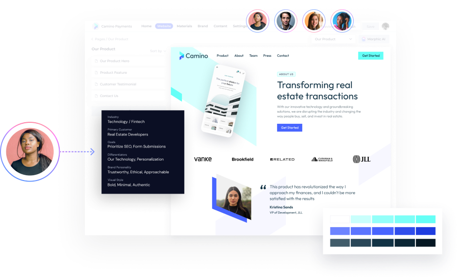 Morphic users with interface, colors and website