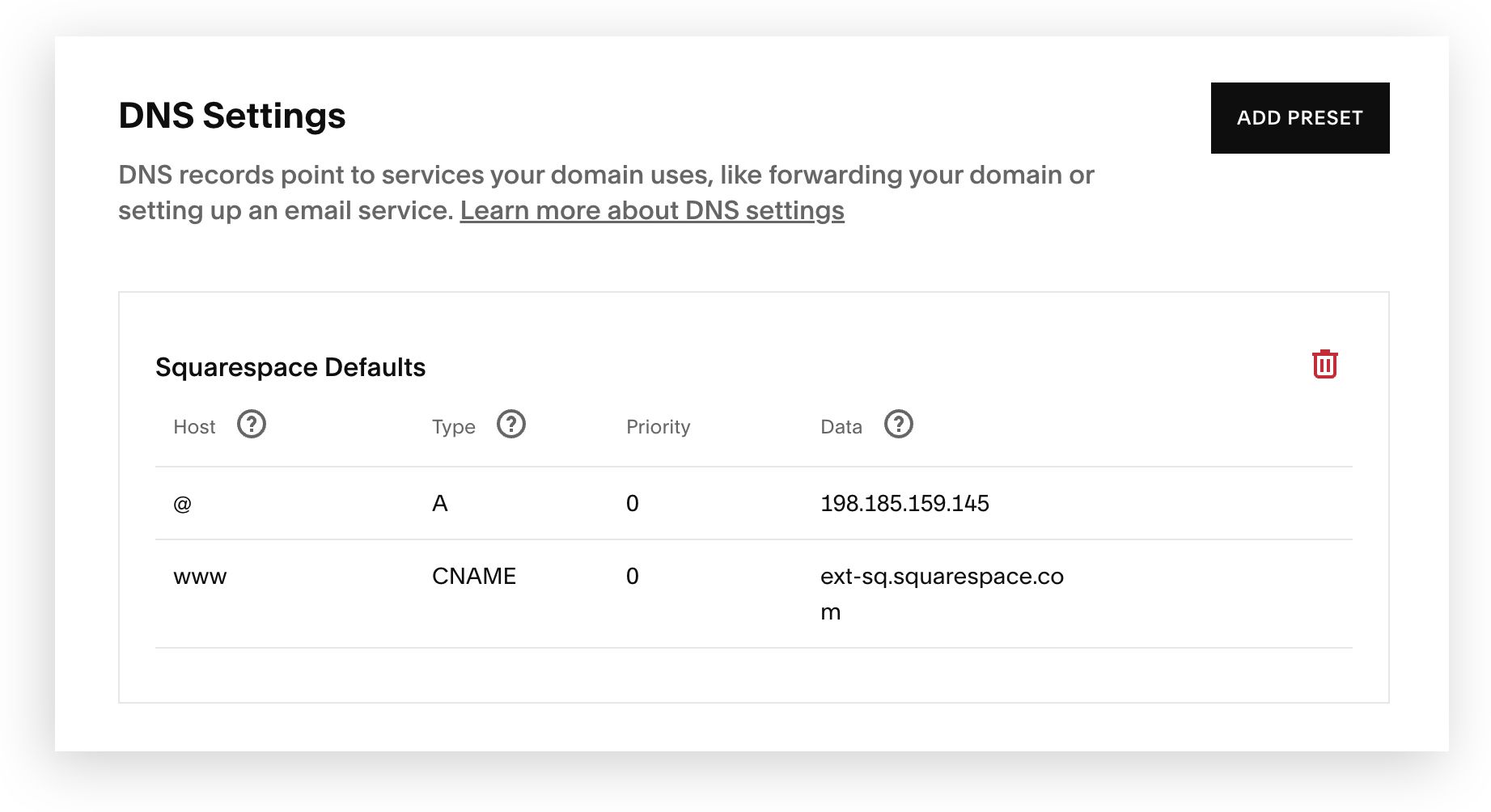 Squarespace DNS Settings