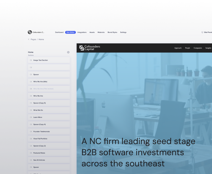 Mophic interface with Cofounders Capital website