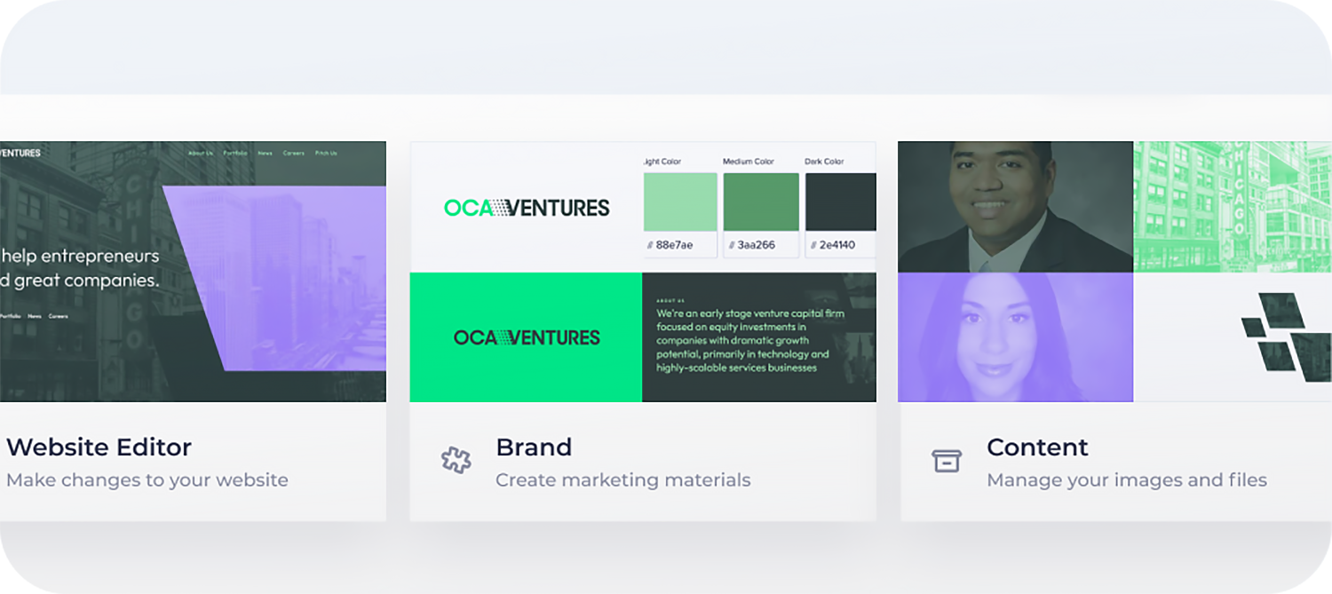 Dashboard elements website, brand, content