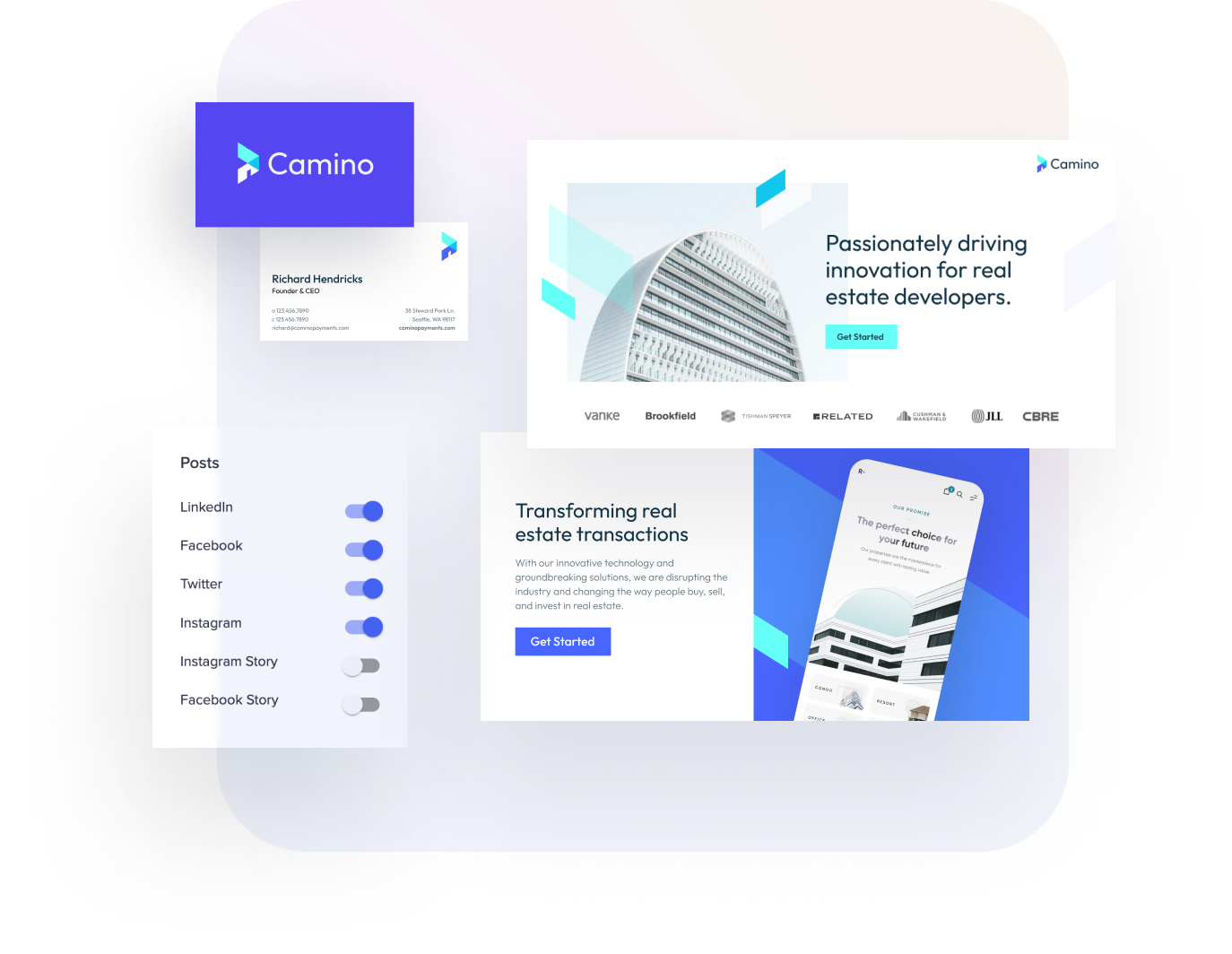 business cards, social media posts