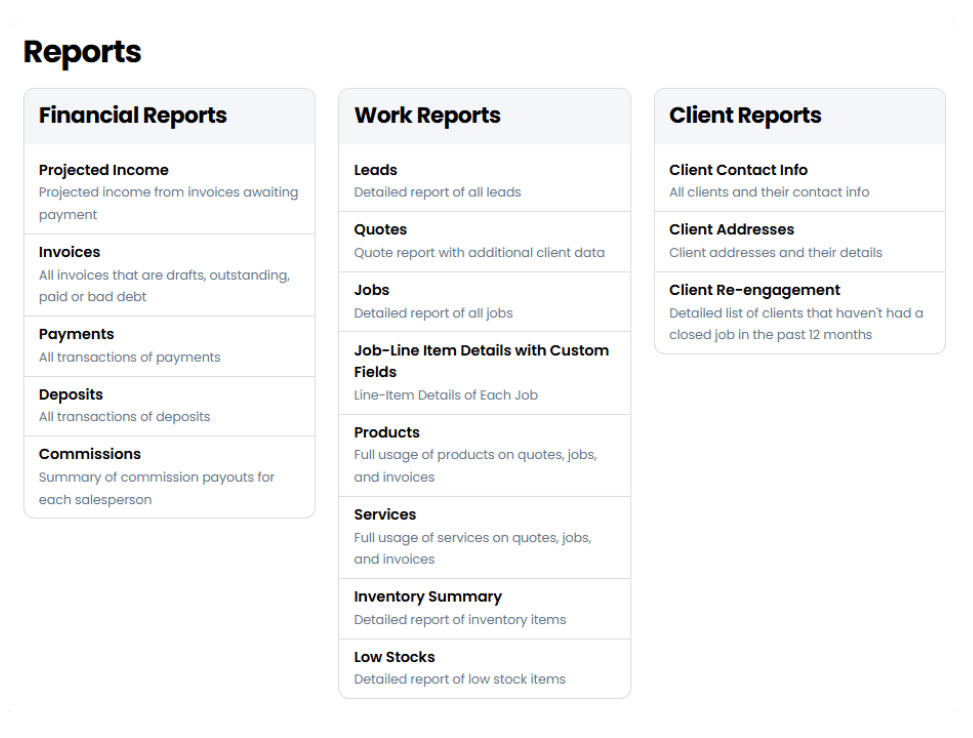Built in Reporting