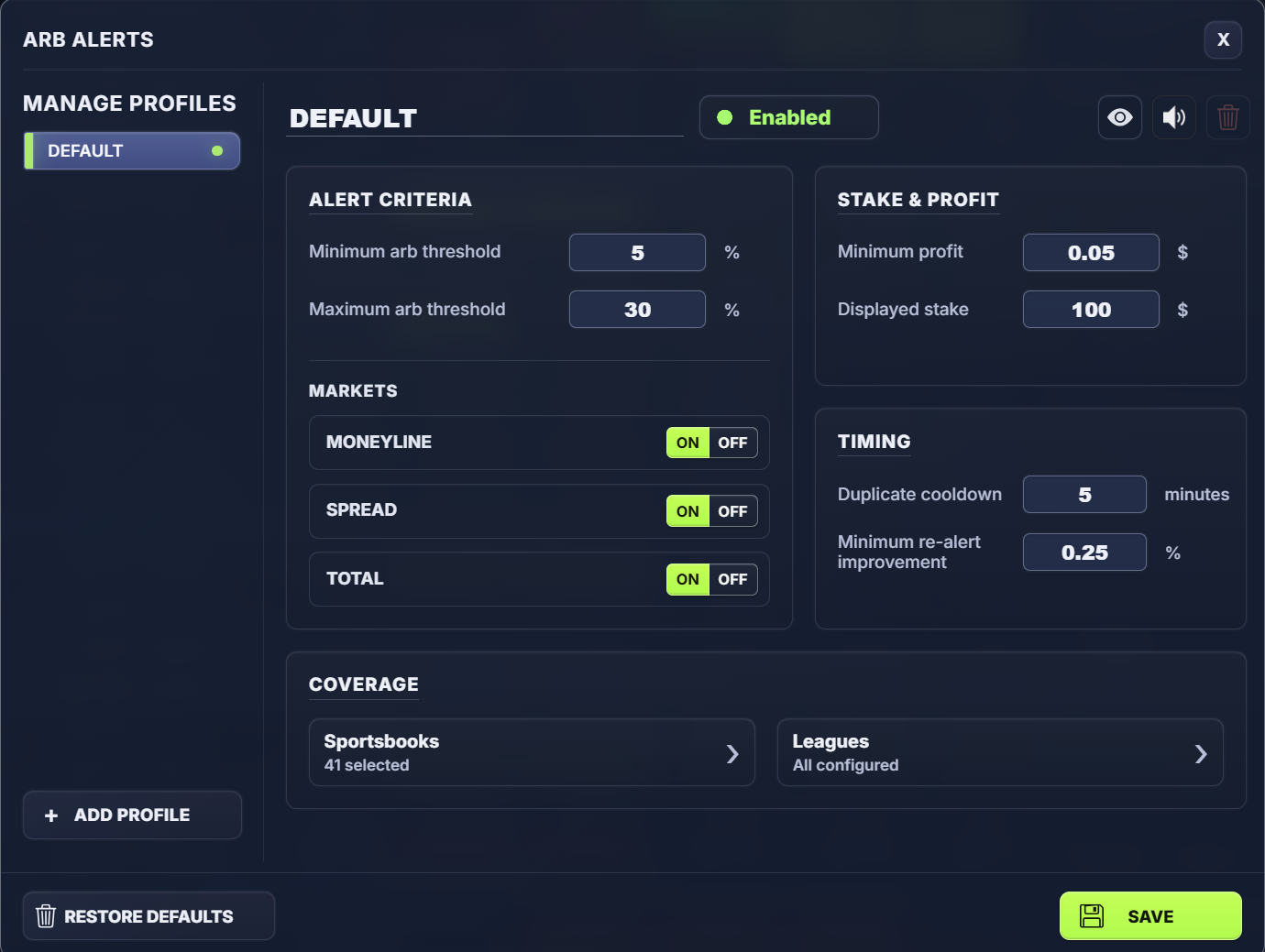 Arb Alert Setup