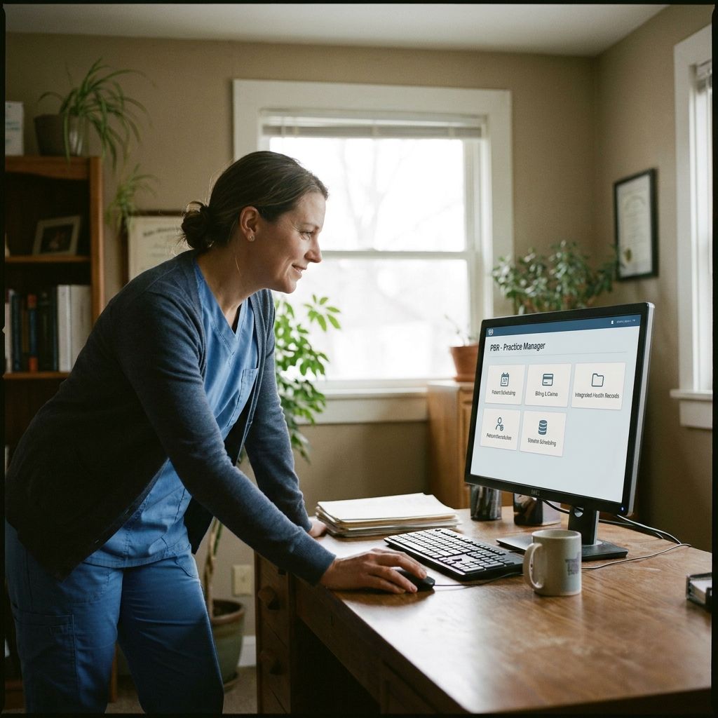 Capture a healthcare professional using PBR - Practice Manager software on a computer, showcasing its user-friendly interface and seamless integration capabilities.