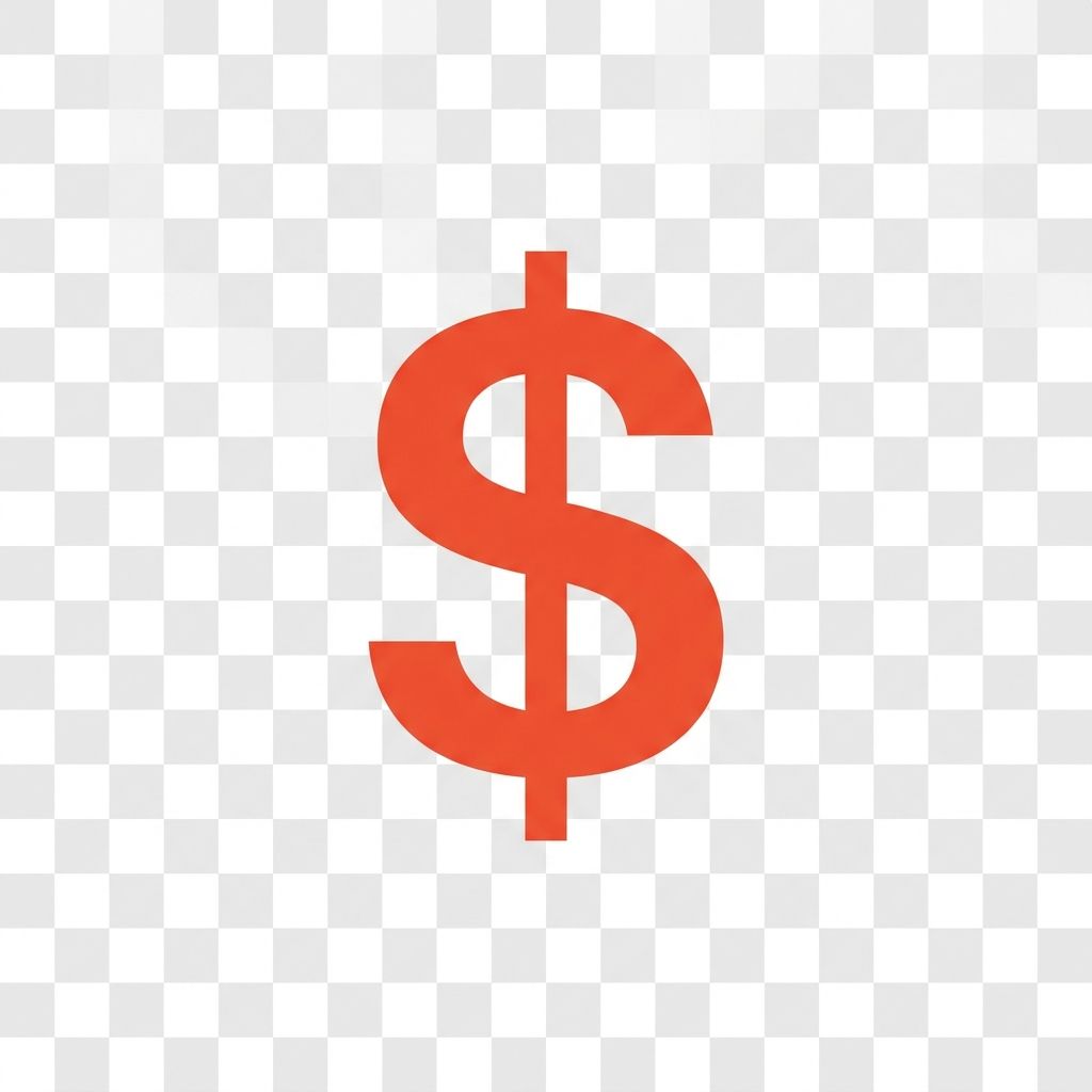 Create a simple icon of a $ dollar sign in vermillion, placed on a square canvas. It should have no background. It should be vector based, not photo-realistic.
