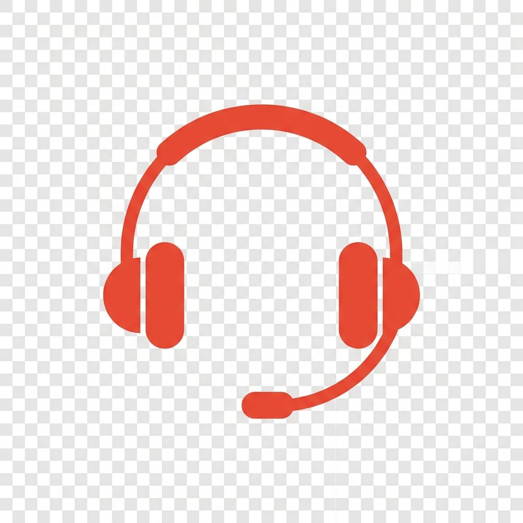 Create a simple icon of a headset in vermillion, placed on a square canvas. It should have a transparent background (png file). It should be vector based, not photo-realistic.