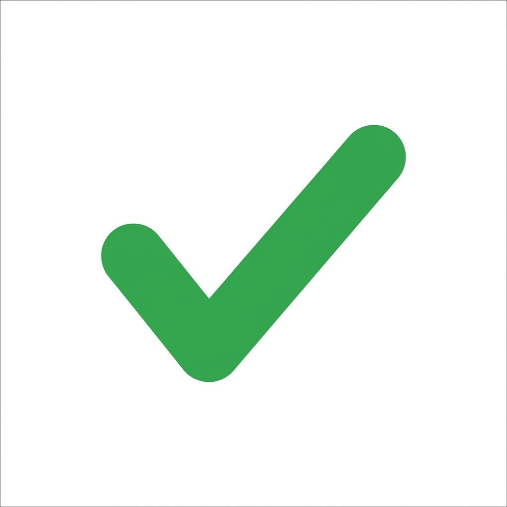 Create a simple tick icon in green, on a square canvas. Should be vector illustration style, not photo-realistic.